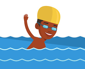 Image showing Young african-american man swimming.