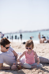 Image showing Mom and daughter on the beach