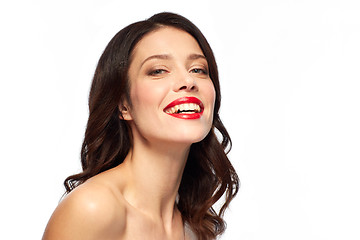 Image showing beautiful smiling young woman with red lipstick