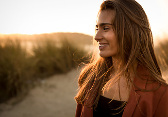 Image showing Portrait of a beautiful woman on the beach