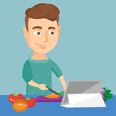 Image showing Man cooking healthy vegetable salad.