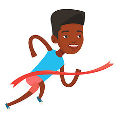 Image showing Athlete crossing finish line vector illustration.