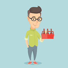 Image showing Man with pack of beer vector illustration.