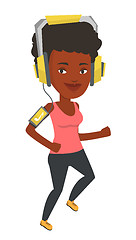 Image showing Woman running with earphones and smartphone.