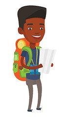 Image showing Traveler with backpack looking at map.
