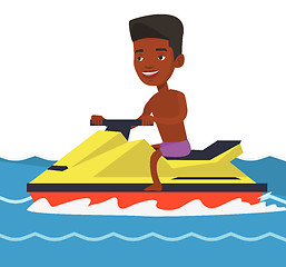 Image showing African-american man training on jet ski in sea.