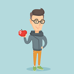 Image showing Young man holding apple vector illustration.