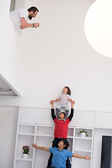 Image showing young boys posing line up piggyback