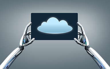 Image showing robot hands with cloud image on tablet pc screen