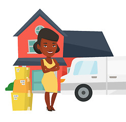 Image showing Woman moving to house vector illustration.