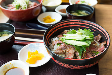 Image showing Japanese meal, beef set