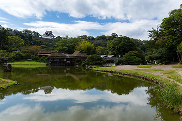 Image showing Genkyuen Garden and Hikone castle