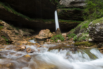 Image showing Upper Pericnik waterfall in Slovenian Alps in autumn, Triglav National Park