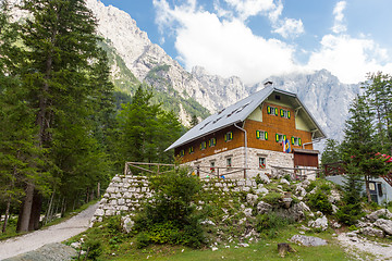 Image showing Aljazev dom in Vrata Valley, Triglav National Park in Julian Alps, Slovenia, Europe.