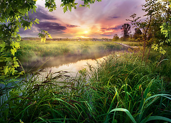 Image showing Colorful sunrise on river