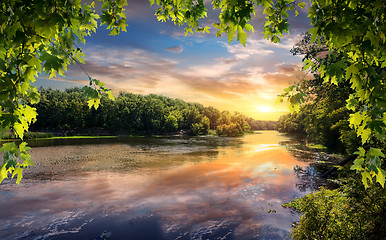 Image showing Reflection of sunset in river