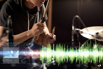 Image showing male musician playing drum kit at concert