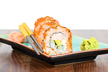 Image showing California maki sushi with masago and ginger