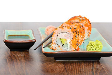 Image showing California maki sushi with masago and ginger