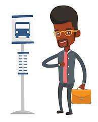 Image showing Man waiting at the bus stop vector illustration.