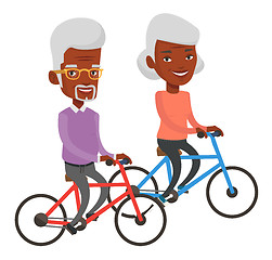 Image showing Senior couple riding on bicycles.