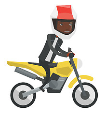 Image showing Young african-american man riding motorcycle.