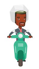 Image showing Young african-american man riding scooter.