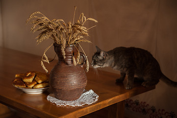 Image showing wheats and old jug