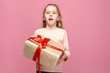 Image showing picture of happy little girl with gift box