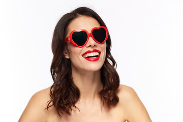 Image showing woman with red lipstick and heart shaped shades