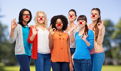 Image showing group of women showing ok sign at red nose day