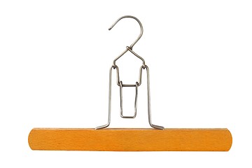 Image showing Wooden clothes hanger on white