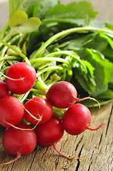 Image showing Fresh organic radishes with leaves