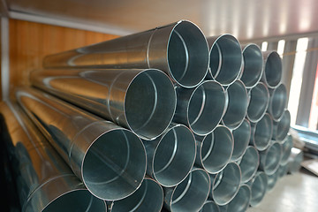 Image showing Galvanized steel Drainpipe in warehouse