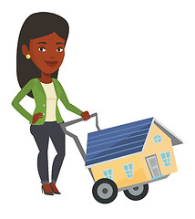 Image showing Young woman buying house vector illustration.