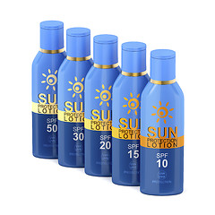 Image showing Sunscreen lotions on white background