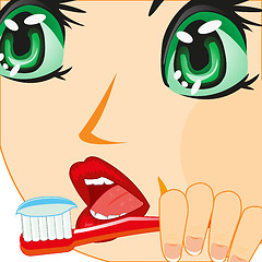 Image showing Girl cleans teeths