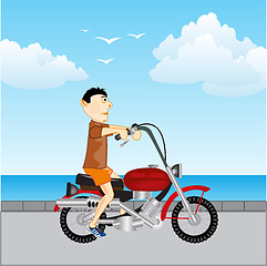 Image showing Man with motorcycle on road