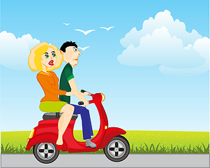 Image showing Man with woman on motorcycle