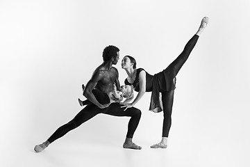 Image showing A happy family of ballet dancers on white studio background