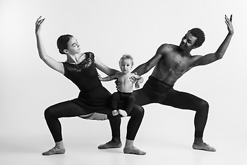 Image showing A happy family of ballet dancers on white studio background