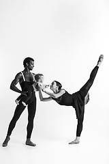 Image showing A happy family of ballet dancers on white studio background