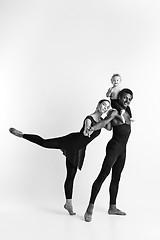 Image showing A happy family of ballet dancers on white studio background