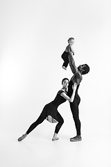 Image showing A happy family of ballet dancers on white studio background