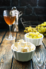 Image showing wine,grape and cheese