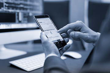 Image showing Close up of businessman using mobile smart phone.