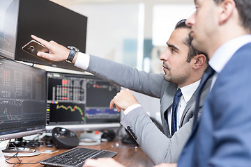 Image showing Stock brokers looking at computer screens, trading online.