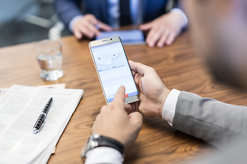 Image showing Close up of businessman using mobile smart phone.