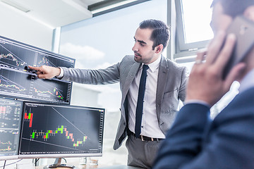 Image showing Stock brokers looking at computer screens, trading online.