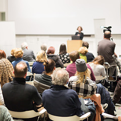 Image showing Woman giving presentation on business conference.